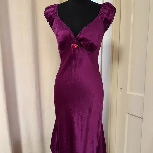 Vintage Betsey Johnson 90s/Y2K Fuschia silk bias cut milkmaid dress - Picture 1 of 4